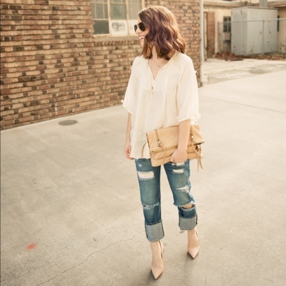 Anthropologie Pepin Cream Crinkled Silk Tassel Blouse Top XS - Picture 2 of 15